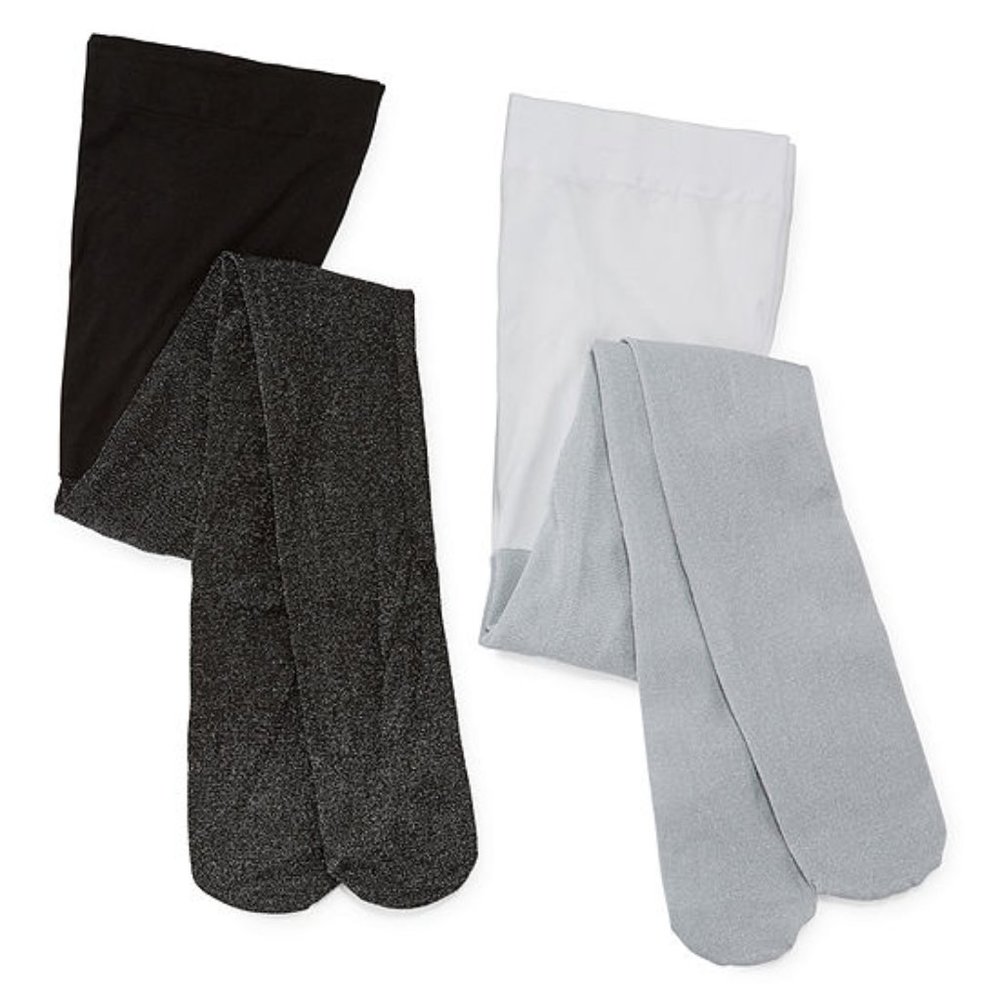 Okie Dokie Sparkle Tights Black Silver 2-4 4-6 NEW